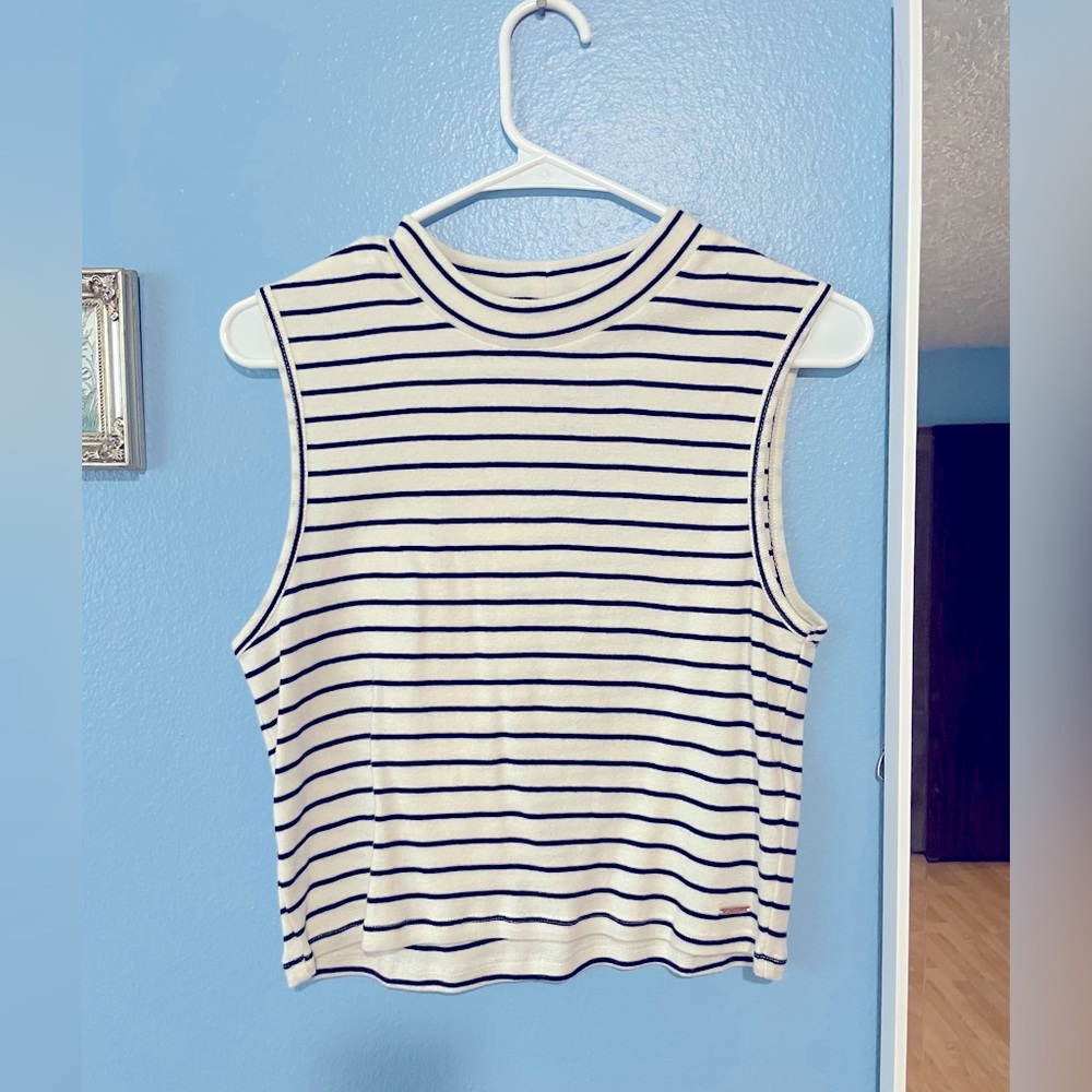 Volcom High Neck Striped Cropped Sleeveless Top